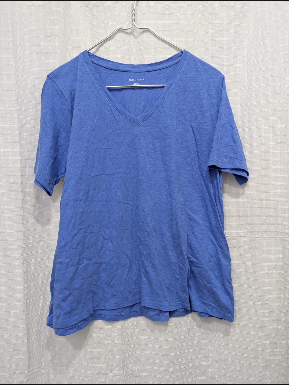 Eileen Fisher V-Neck Tee in Cornflower Blue Size Small 100% Cotton